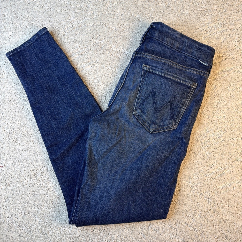 MOTHER High Rise Slim Jeans in Dark Indigo Blue